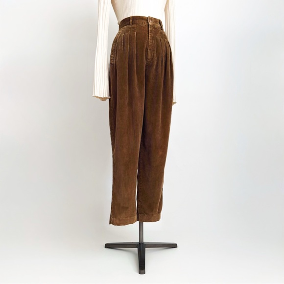 Vintage 90’s Calvin Klein High-Rise Pleated Corduroy Trousers in Brown - Picture 3 of 7